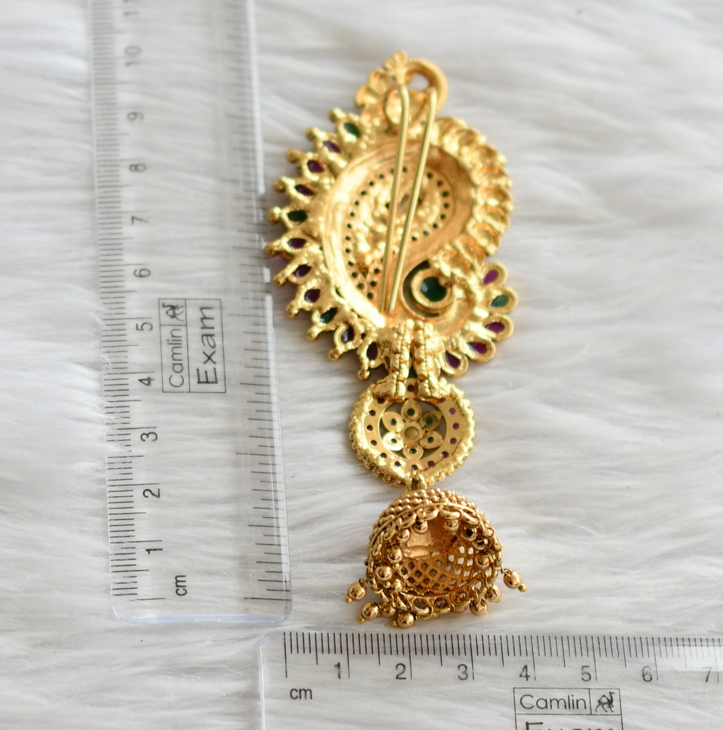 Antique gold tone kemp-green mango peacock hair jewel dj-44392