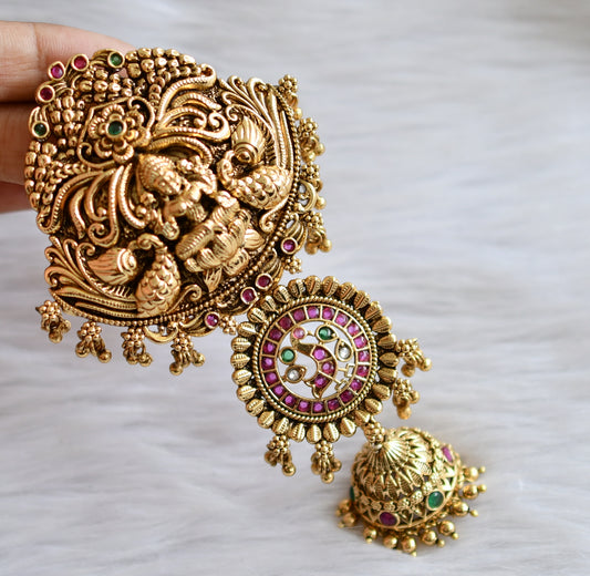 Antique gold tone kemp-green lakshmi peacock hair jewel dj-44393