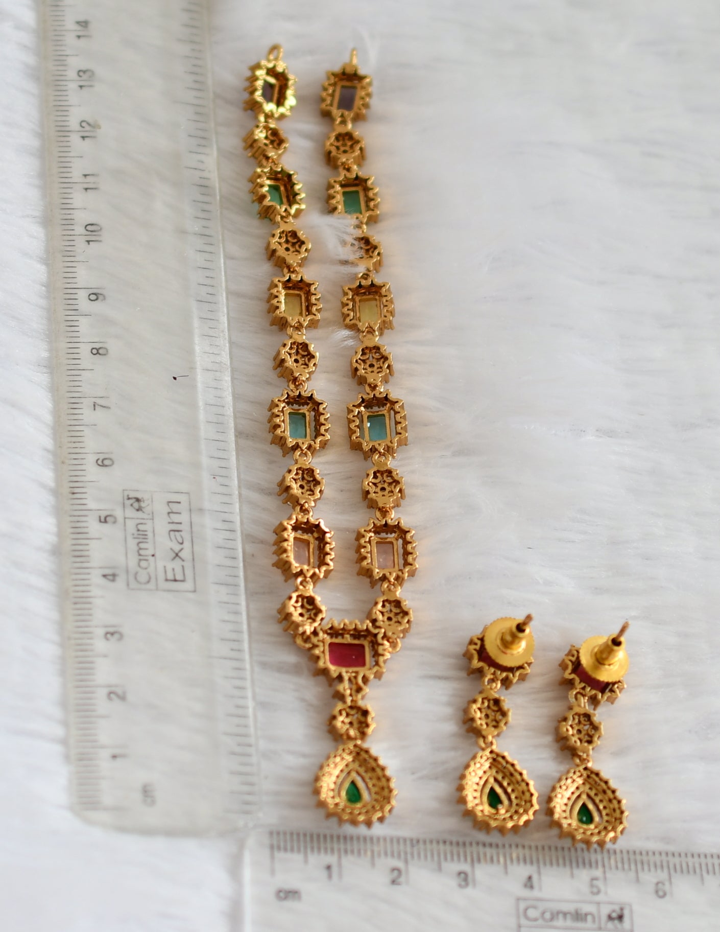 Matte finish cz-multi color block stone necklace set dj-49723