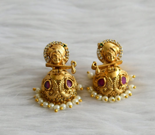 Matte finish ruby-green-white krishna peacock jhumkka dj-44395