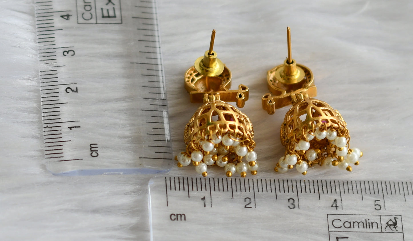 Matte finish ruby-green-white krishna peacock jhumkka dj-44395