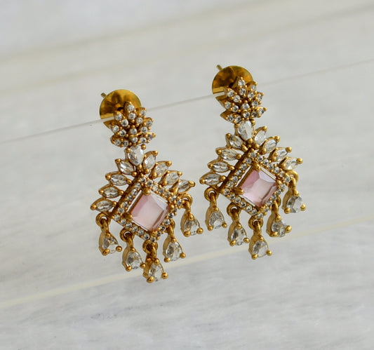 Matte finish cz baby pink-white block stone earrings dj-46182