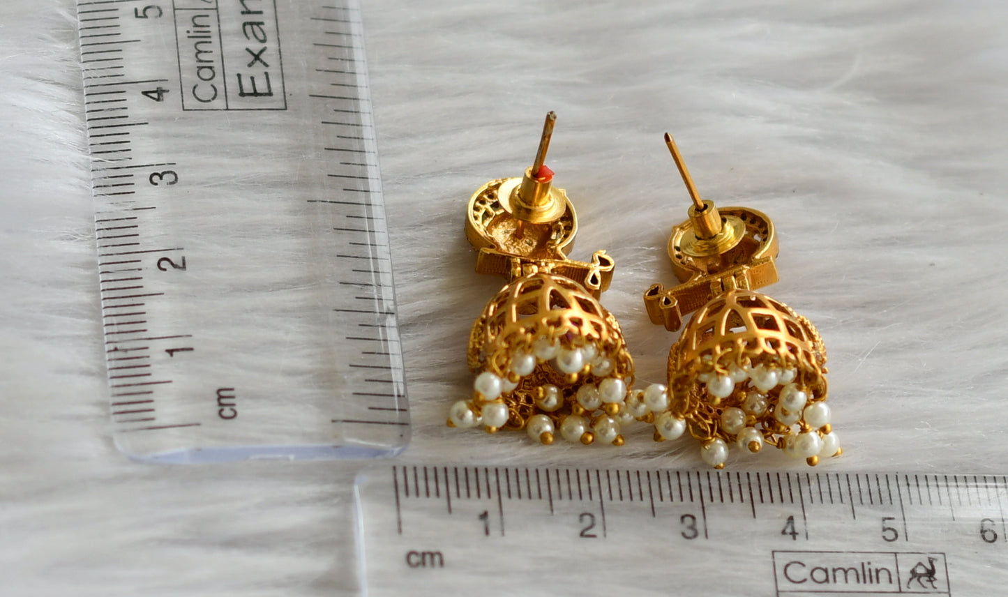 Matte finish ruby-white pearl krishna peacock jhumkka dj-44397