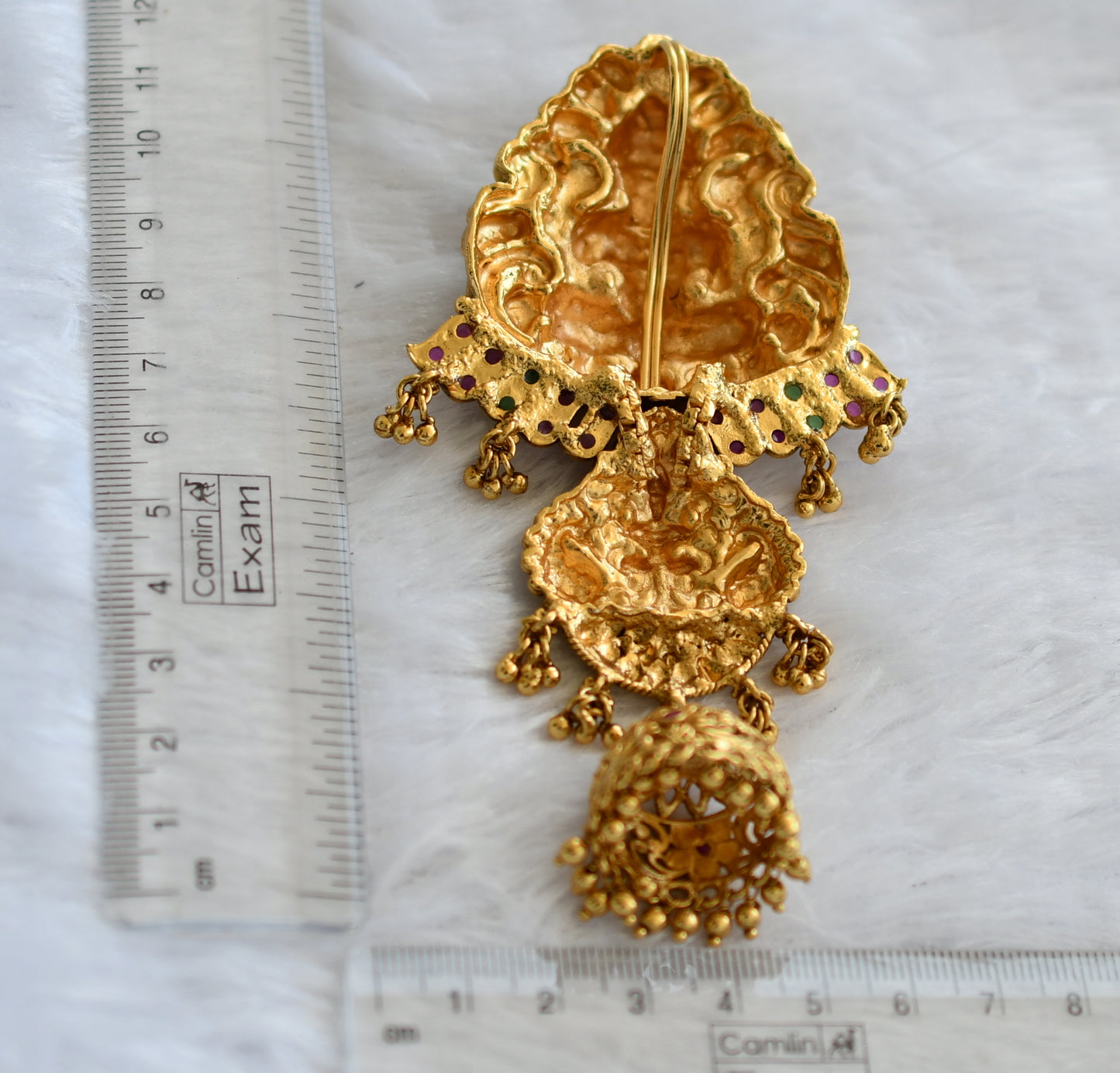 antique gold tone kamp-green lakshmi peacock hair jewel dj-46191