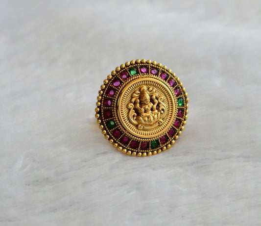 Matte finish kemp-green lakshmi round finger ring dj-46188