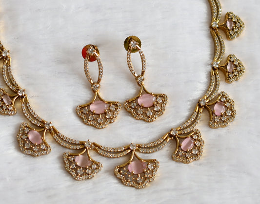 Matte finish cz-baby pink oval stone necklace set dj-49720