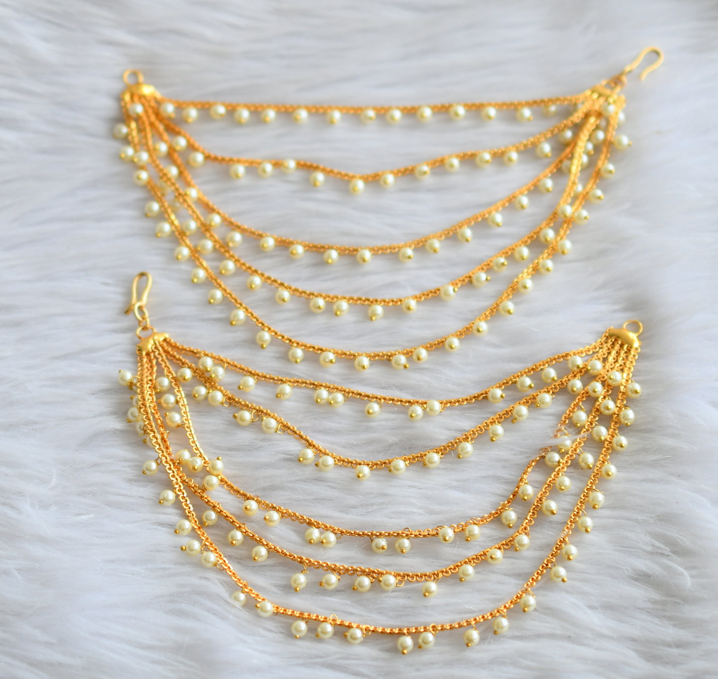 Gold tone pearl multi layer ear side chain dj-44400