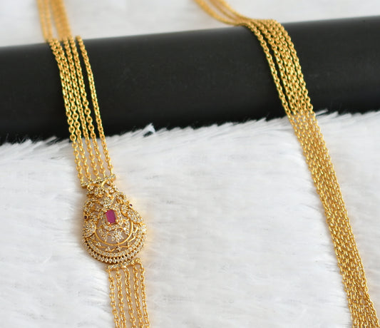 Antique gold tone cz white-ruby peacock mugappu chandra haar dj-45693