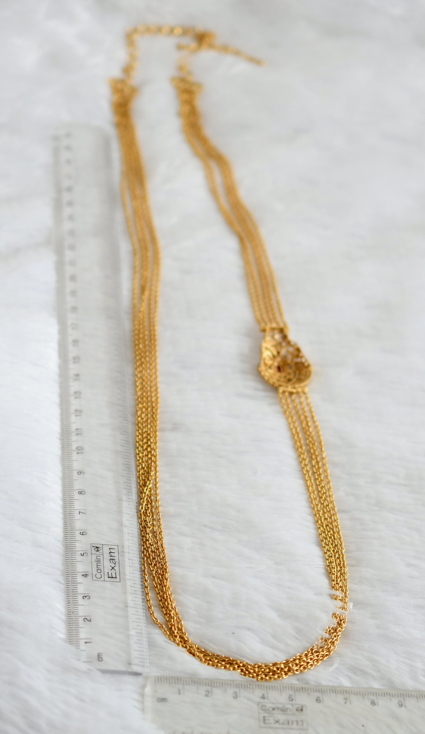 Antique gold tone cz white-ruby peacock mugappu chandra haar dj-45693