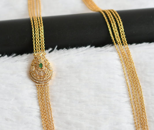Antique gold tone cz white-green peacock mugappu chandra haar dj-45692
