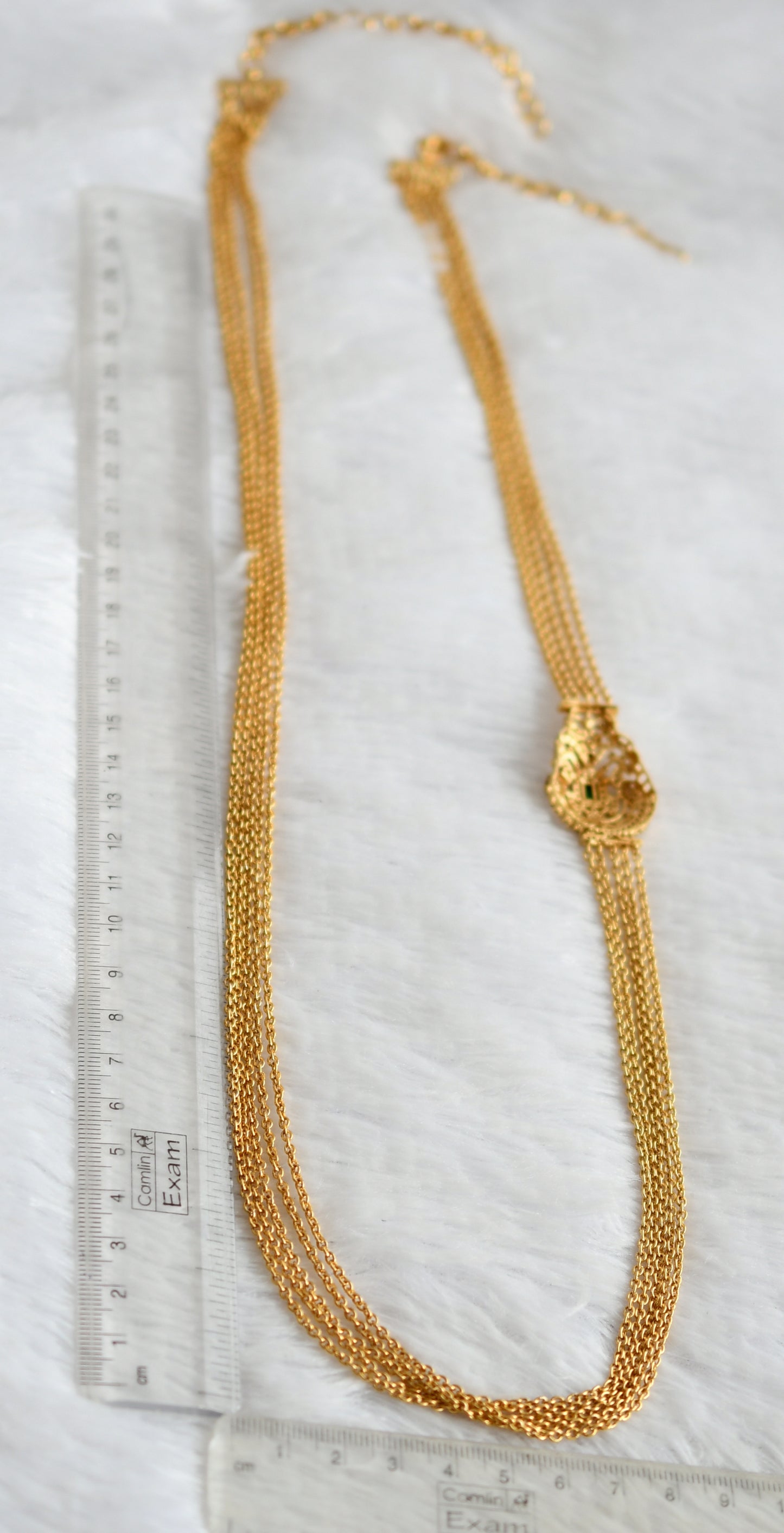 Antique gold tone cz white-green peacock mugappu chandra haar dj-45692