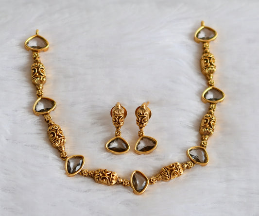 Antique gold tone charcoal grey stone necklace set dj-49731