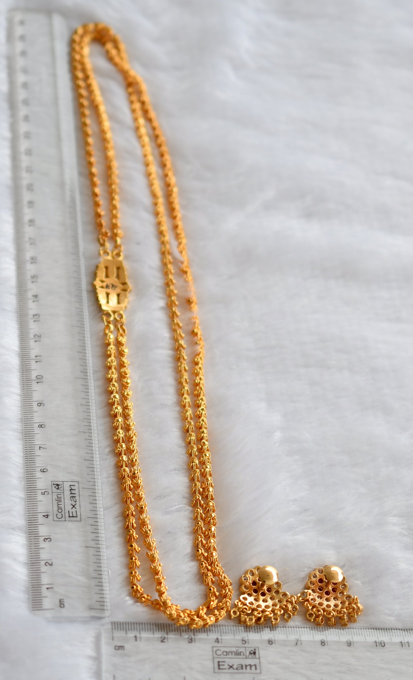 Gold tone ad pink-white double layer mugappu chain set dj-46229