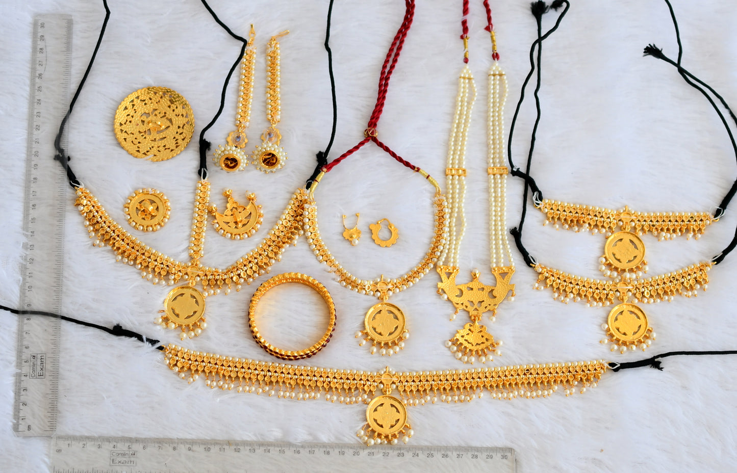 Gold tone kemp-green-white pearl kid's bridal set dj-49751