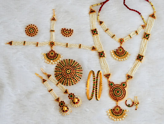 Gold tone kemp-green pearl kid's bridal set dj-49753