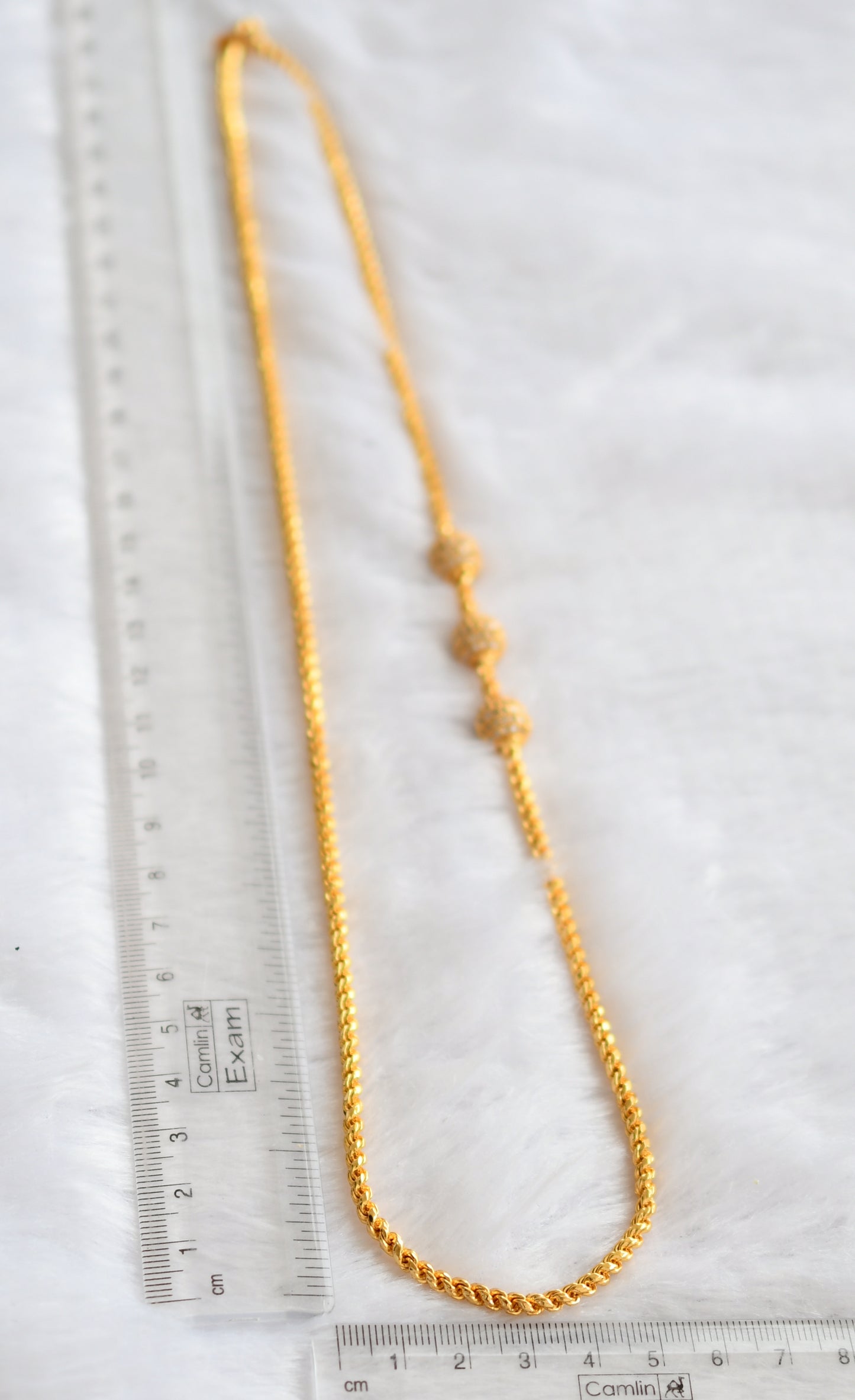 Gold tone 24 inches rope cz white ball mugappu chain dj-46224