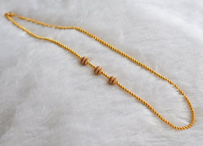 Gold tone 24 inches rope cz ruby-white ball mugappu chain dj-46226
