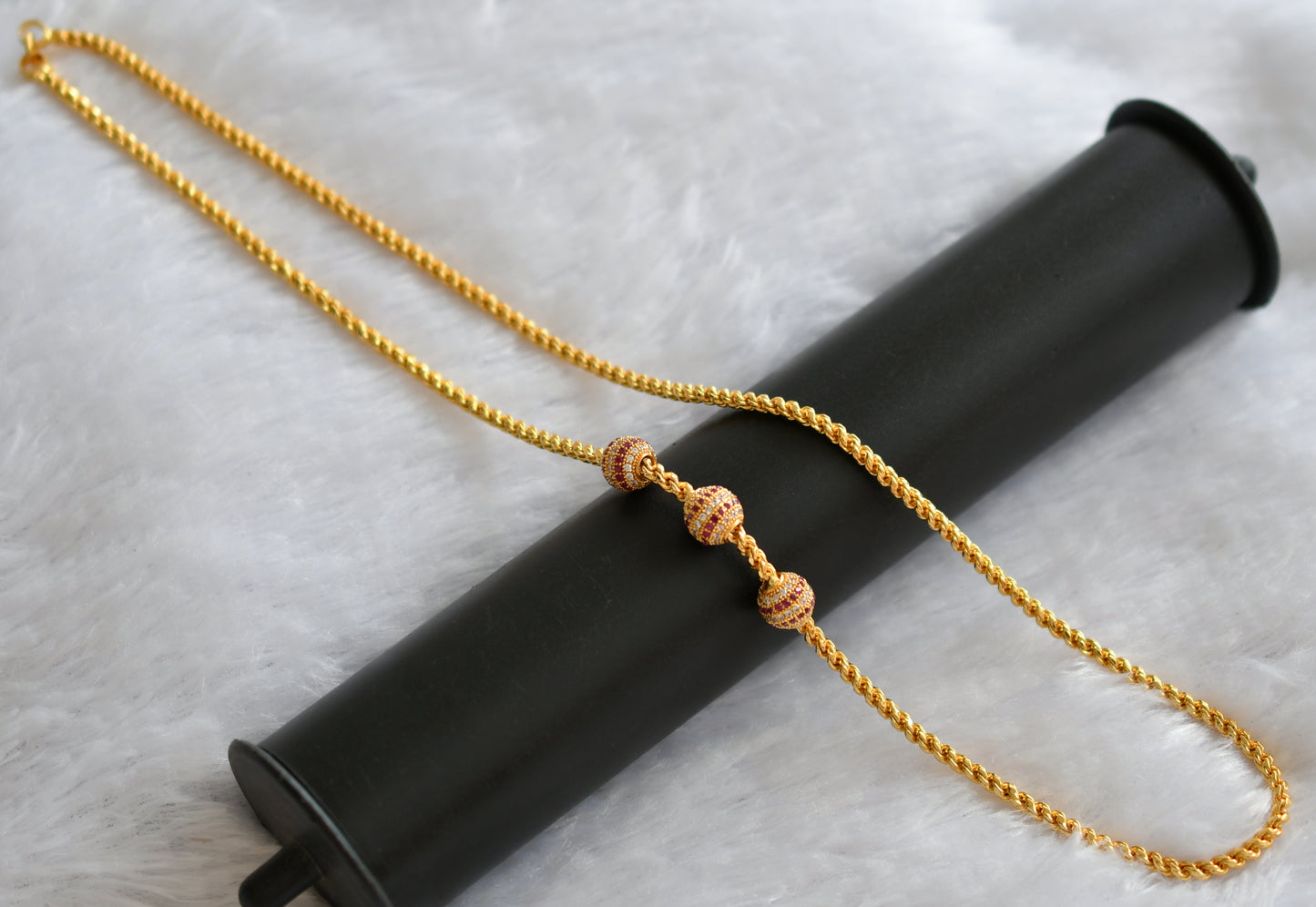 Gold tone 24 inches rope cz ruby-white ball mugappu chain dj-46226