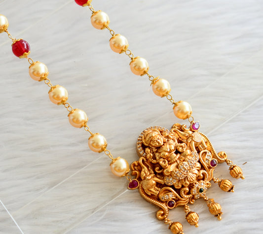 Antique gold tone kemp-green-white lakshmi pearl beaded necklace dj-44423