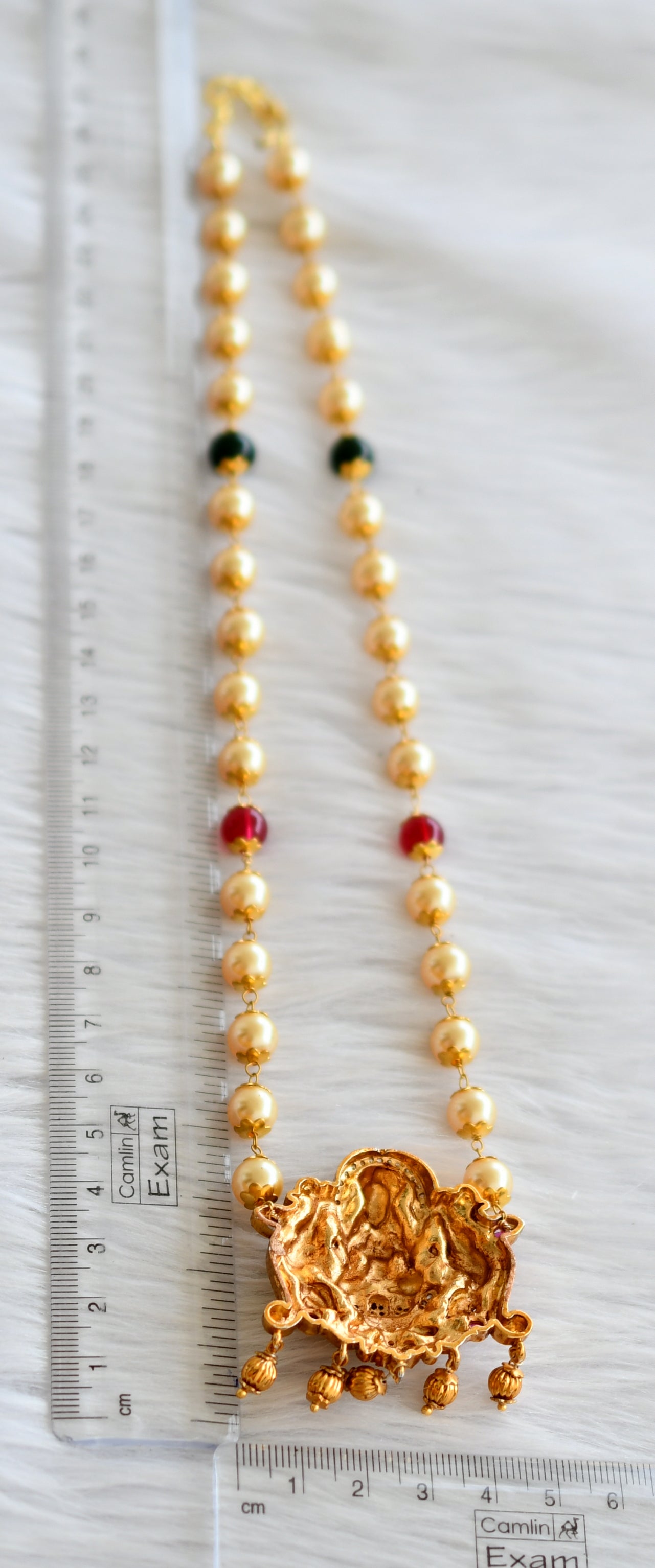 Antique gold tone kemp-green-white lakshmi pearl beaded necklace dj-44423