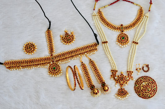 Gold tone kemp-green pearl kid's bridal set dj-49756
