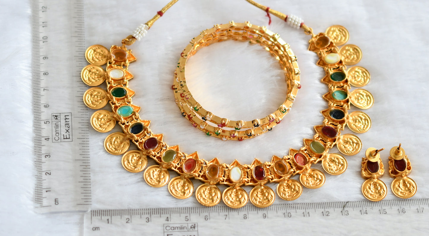 Matte finish navarathna ganesha lakshmi coin combo necklace set dj-46242