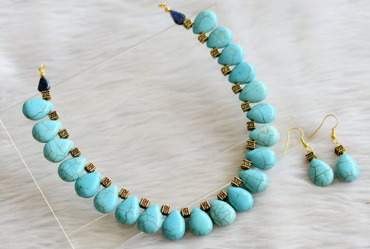 Antique turquoise blue beas hand made necklace set dj-44442
