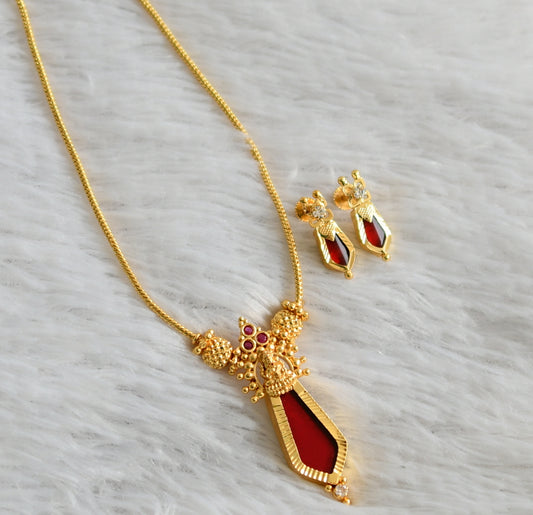 Gold tone kerala style pink-red nagapadam lakshmi necklace set dj-47820