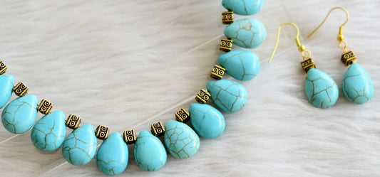 Antique turquoise blue beaded hand made necklace set dj-44442