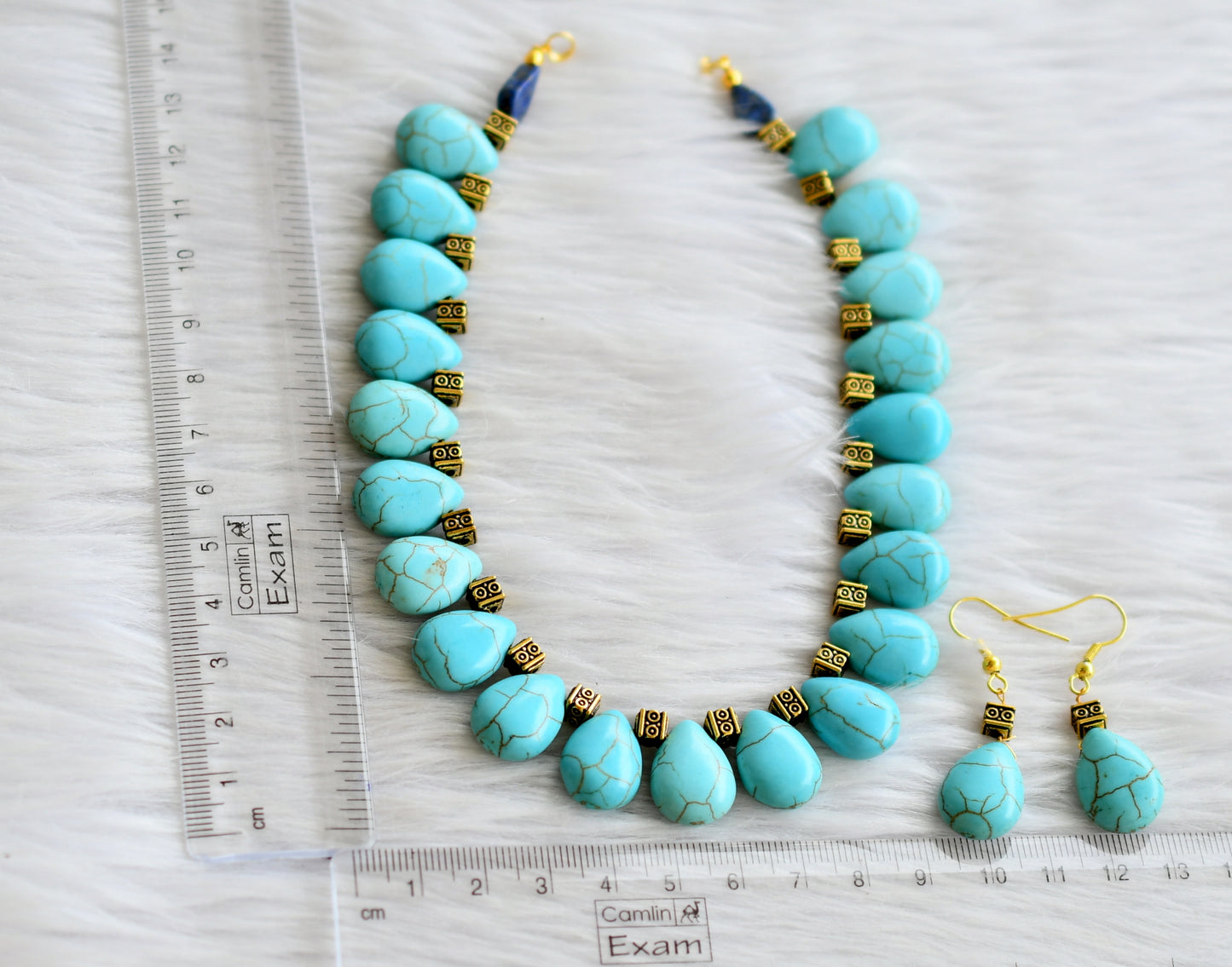 Antique turquoise blue beaded hand made necklace set dj-44442