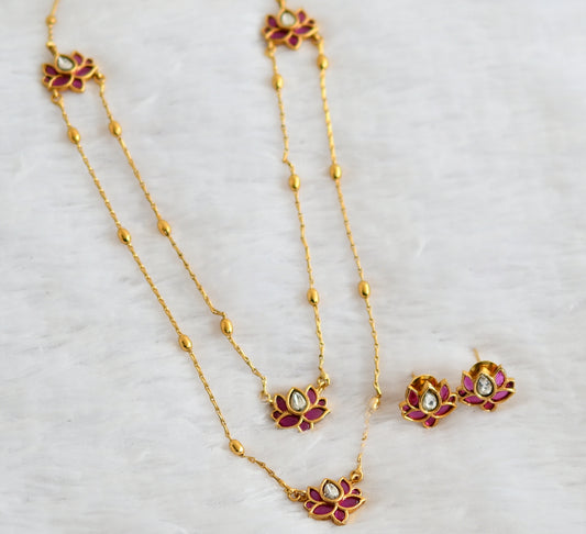 Matte finish kemp-white lotus double layer necklace set dj-49781