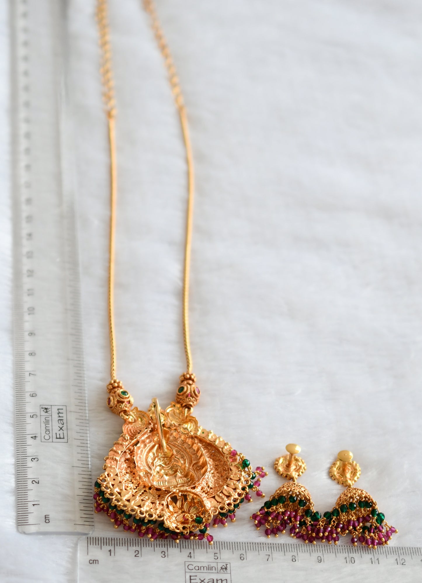 Gheru finish pink-green lakshmi necklace set dj-46241