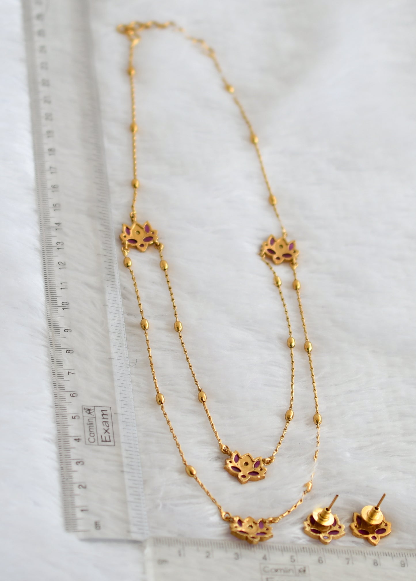 Matte finish kemp-white lotus double layer necklace set dj-49781