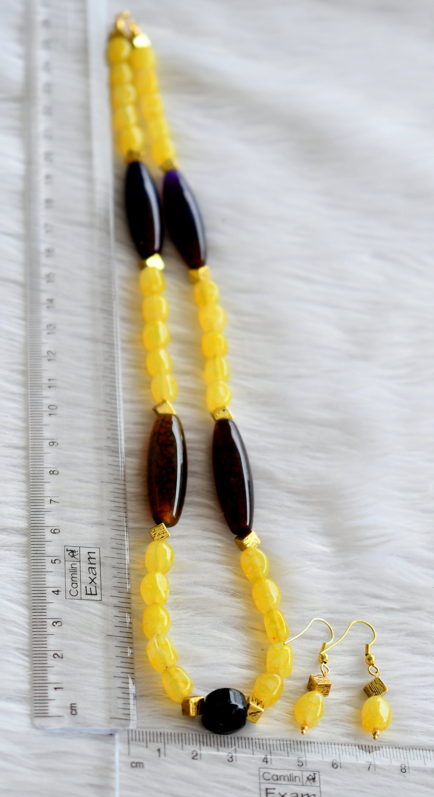 Antique yellow beads hand made necklace set dj-44441