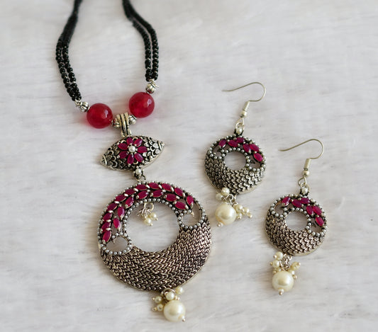 Silver tone ruby-pearl mangalsutra set dj-49785