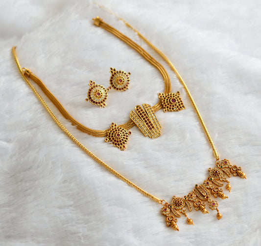 Matte finish ruby-green-white chakra-nama combo necklace set dj-46243