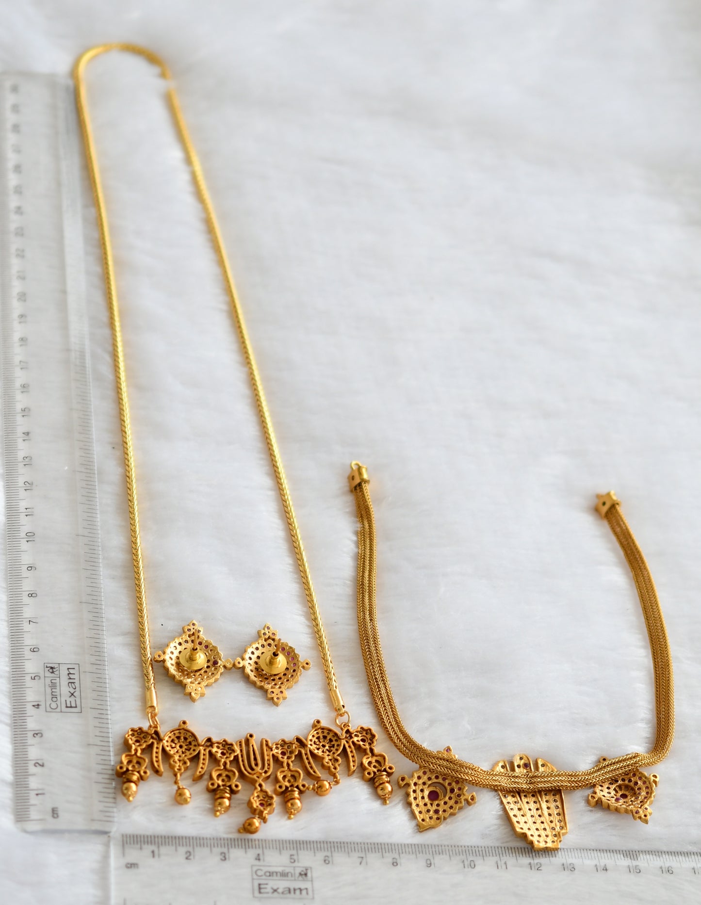 Matte finish ruby-green-white chakra-nama combo necklace set dj-46243