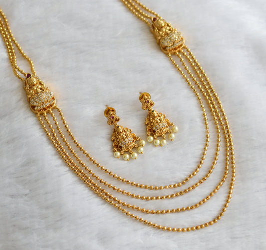 Matte finish kemp-green-white lakshmi multi layer necklace set dj-46254