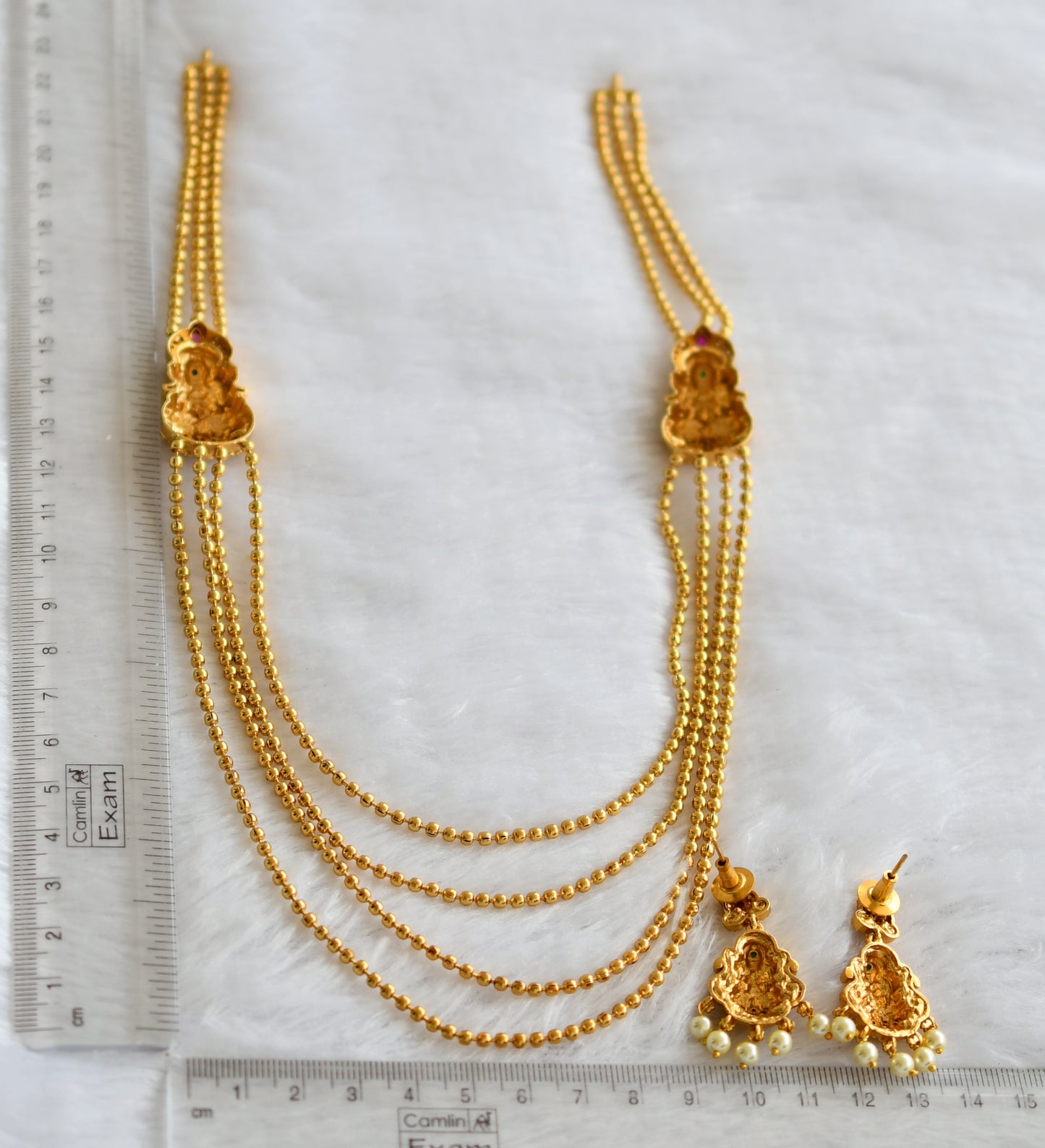 Matte finish kemp-green-white lakshmi multi layer necklace set dj-46254