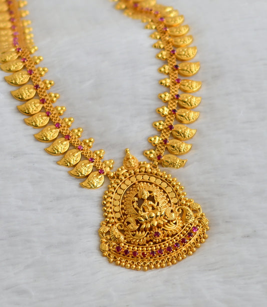 Gold tone kerala style kemp stone lakshmi peacock mango haar dj-49768