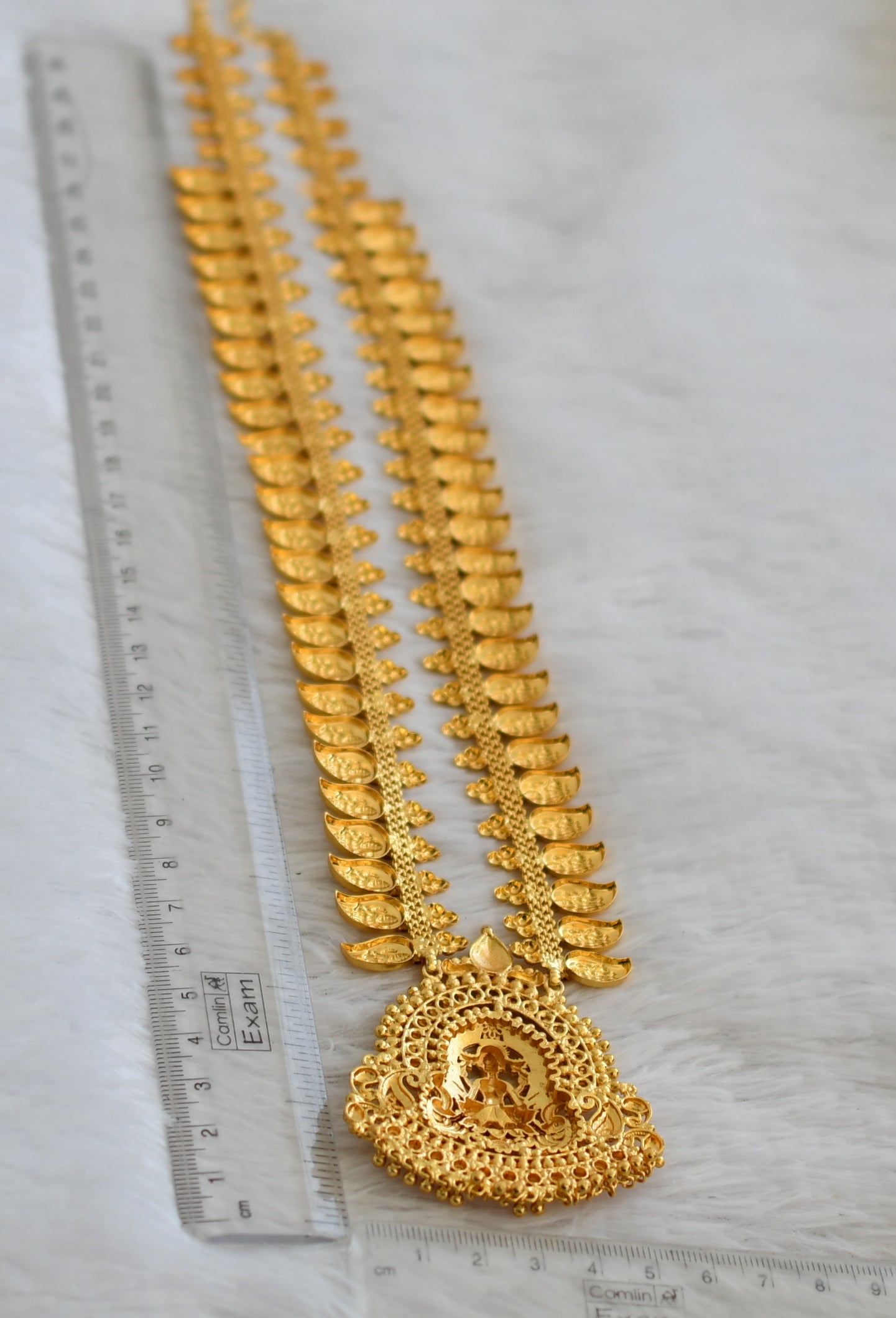 Gold tone kerala style kemp stone lakshmi peacock mango haar dj-49768