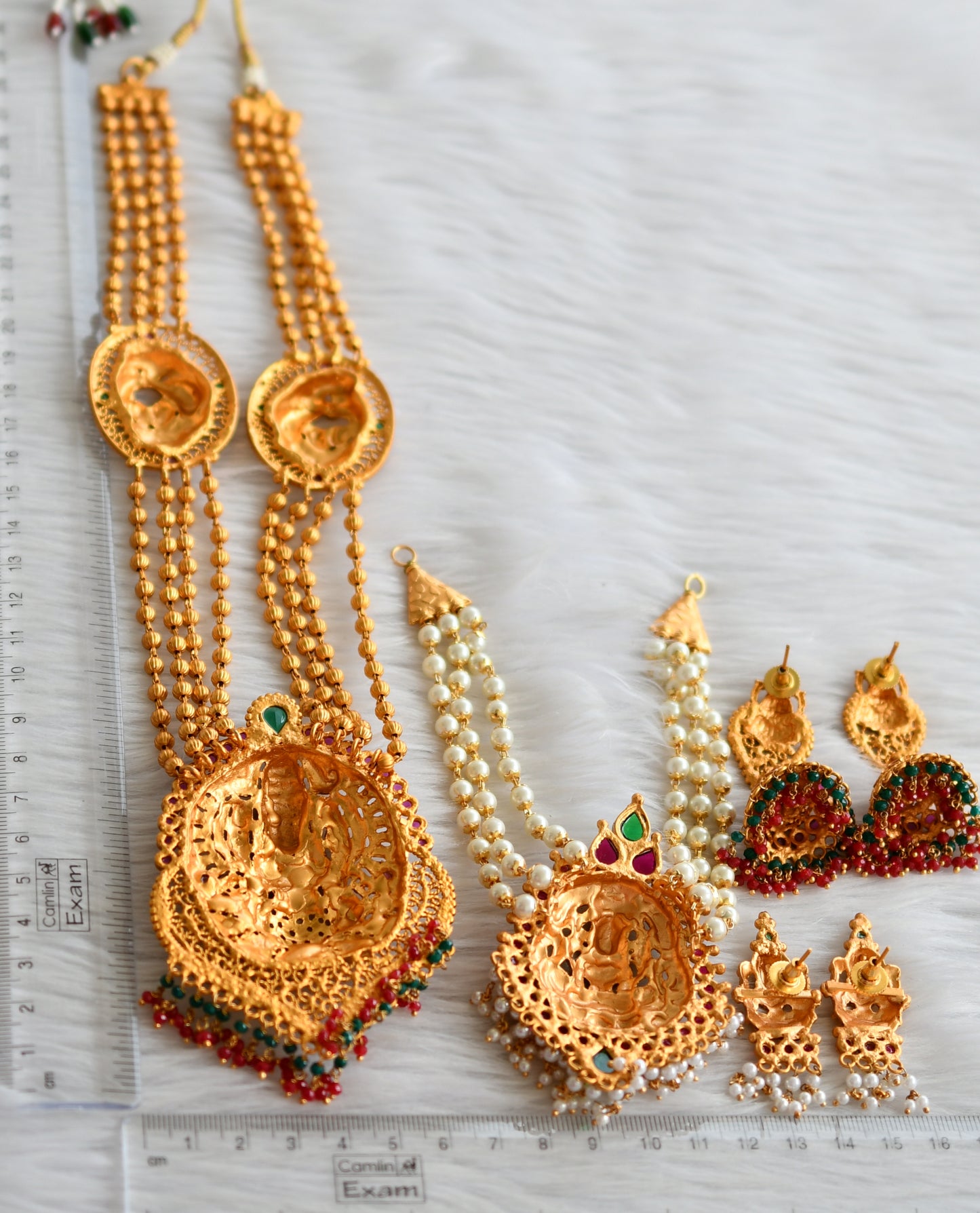 Matte finish kemp-green pearl lakshmi combo set dj-44464