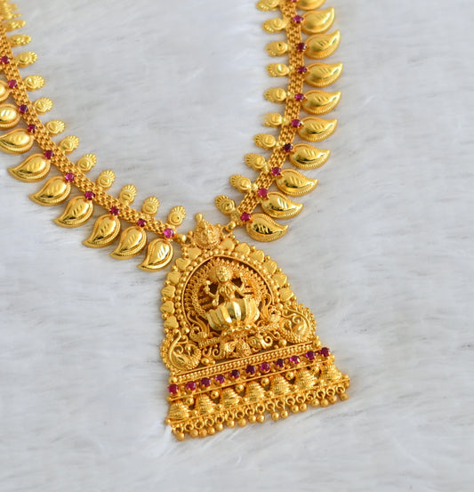 Gold tone kerala style kemp stone lakshmi peacock mango haar dj-49771