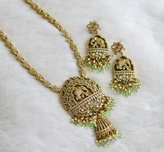 Antique gold tone ruby-green-white sea green beaded victorian elephant haar set dj-46255