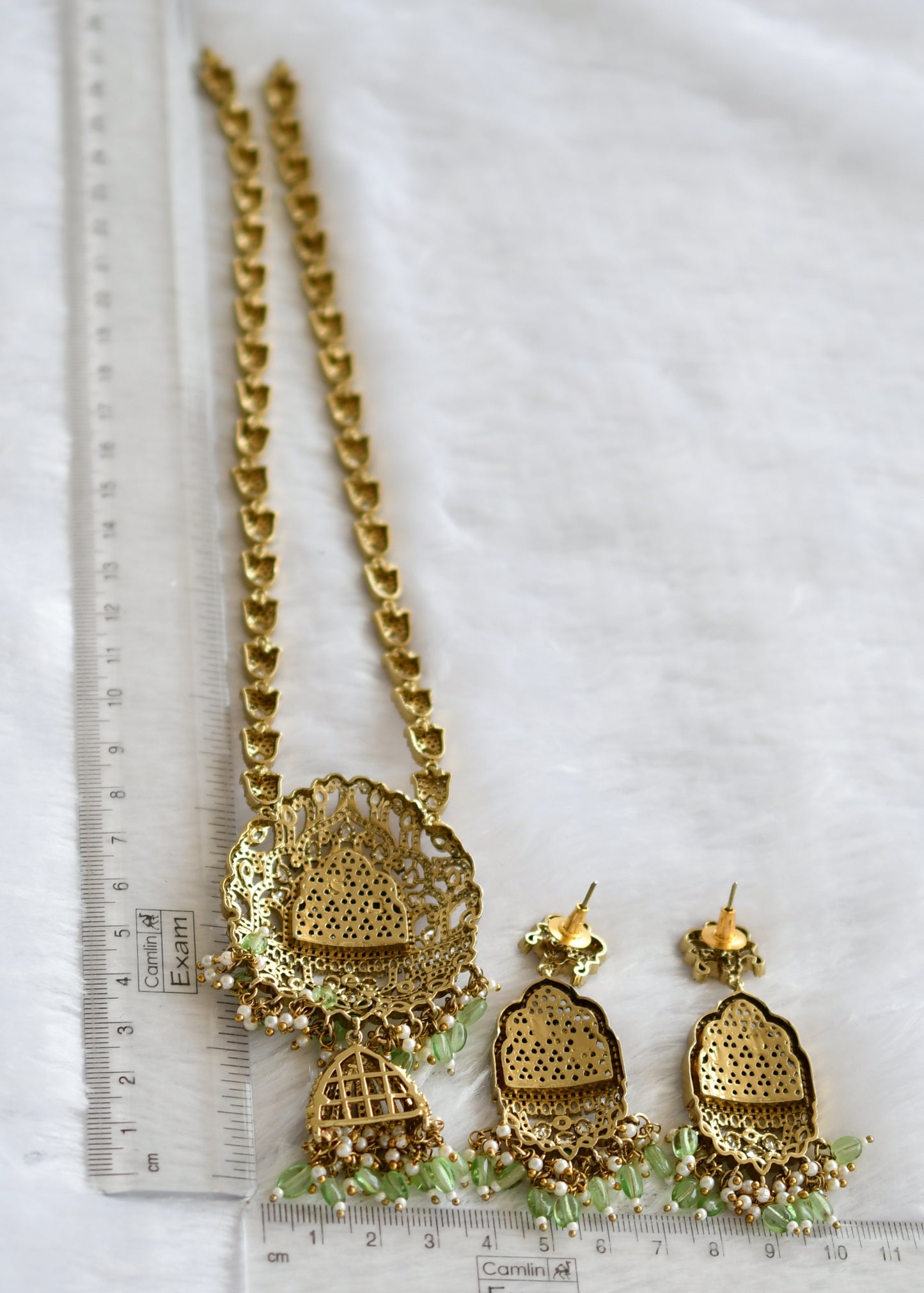 Antique gold tone ruby-green-white sea green beaded victorian elephant haar set dj-46255