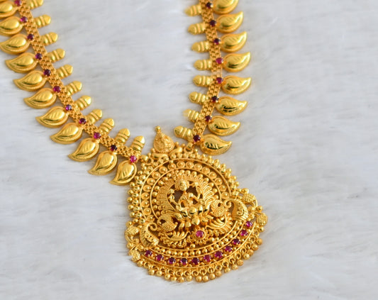 Gold tone kerala style kemp stone lakshmi peacock mango haar dj-49773