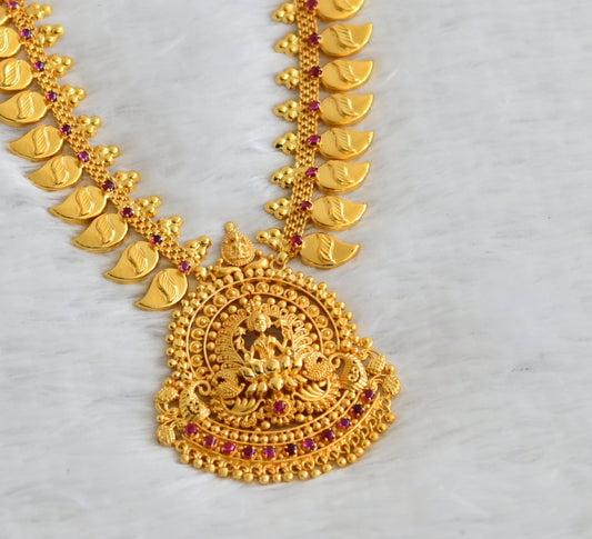 Gold tone kerala style kemp stone lakshmi peacock mango haar dj-49767