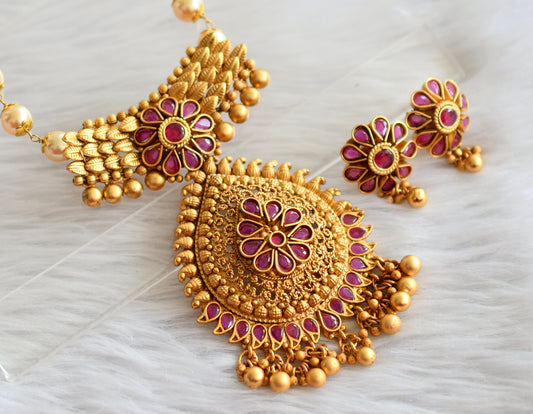 Matte finish ruby stone pearl haar set dj-44461