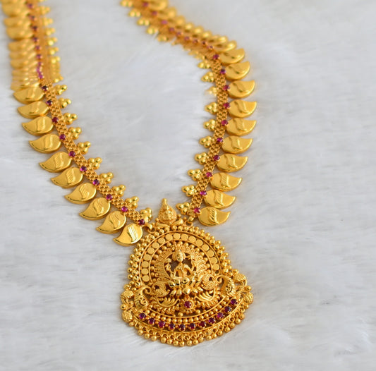 Gold tone kerala style kemp stone lakshmi peacock mango haar dj-49766