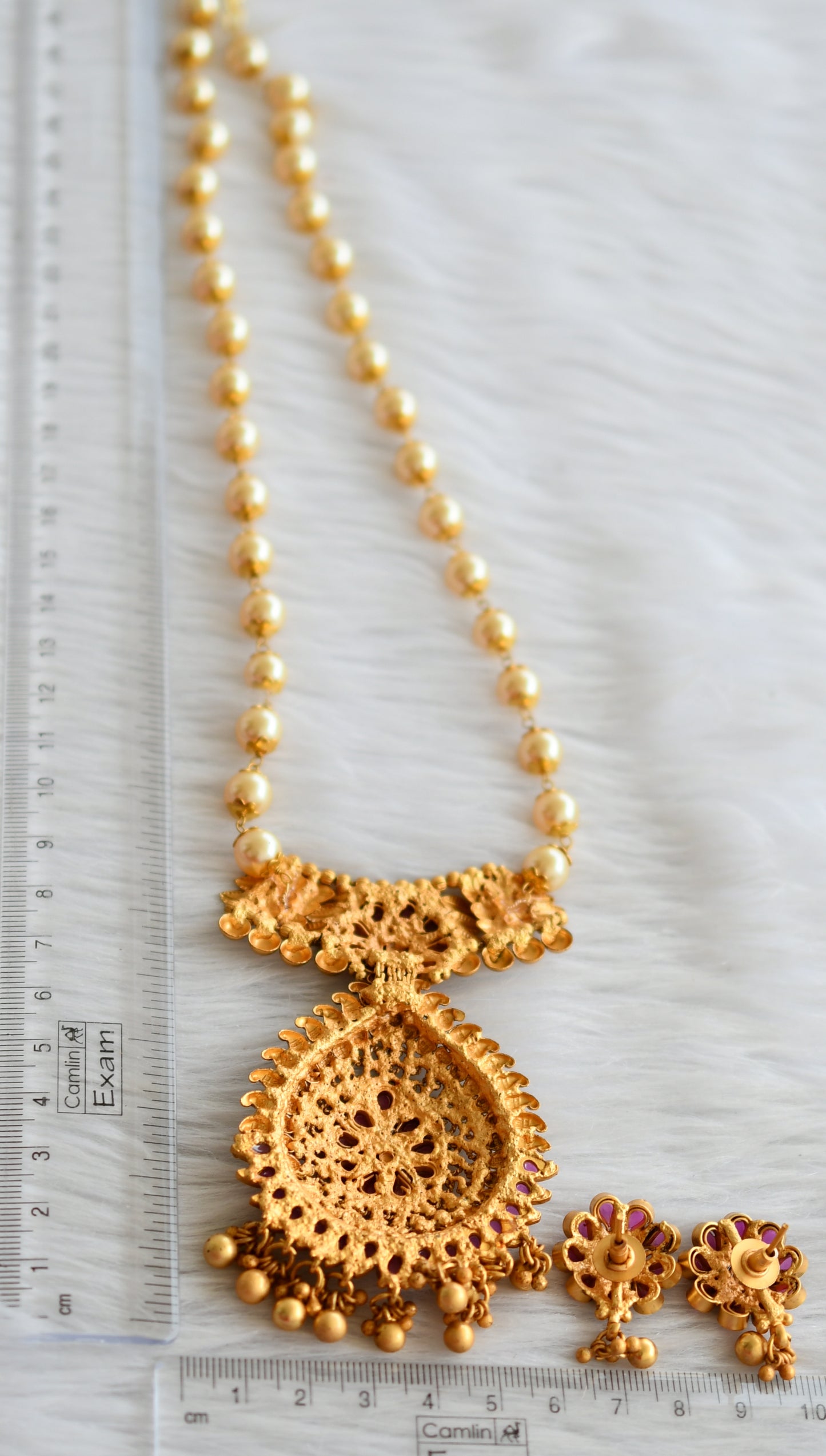 Matte finish ruby stone pearl haar set dj-44461